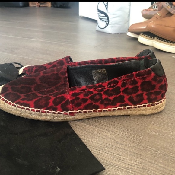 NEW‼️ SAINT LAURENT Red Suede Leopard Espadrilles - Picture 3 of 5